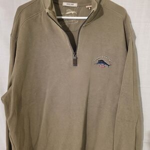 Tommy Bahama Olive 1/4 Zip Pullover Seatshirt with Blue Marlin Logo.